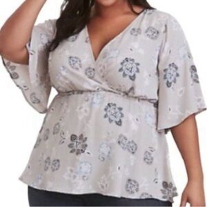 Torrid Gray Floral V-Neck Blouse (FINAL PRICE)